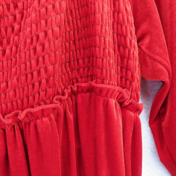 Shein Curve Dress Womens 0XL Red Long Sleeve Velvet Smocked Waist Holiday Party - Picture 6 of 9